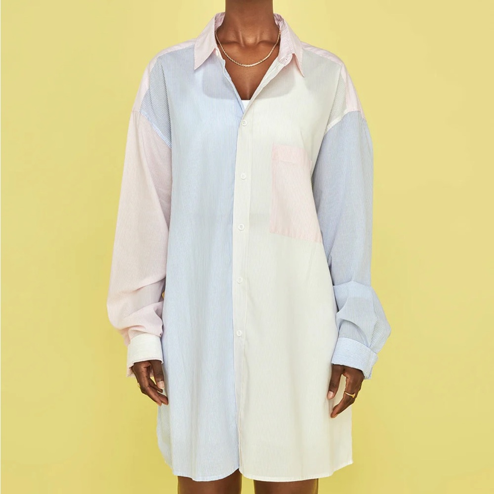 BLANCA Benny Shirt xs/small stripes button‎ down top pink blue white